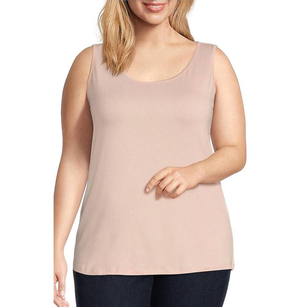 NEW MULTIPLES knit double scoop neck sleeveless fitted tank top in begonia